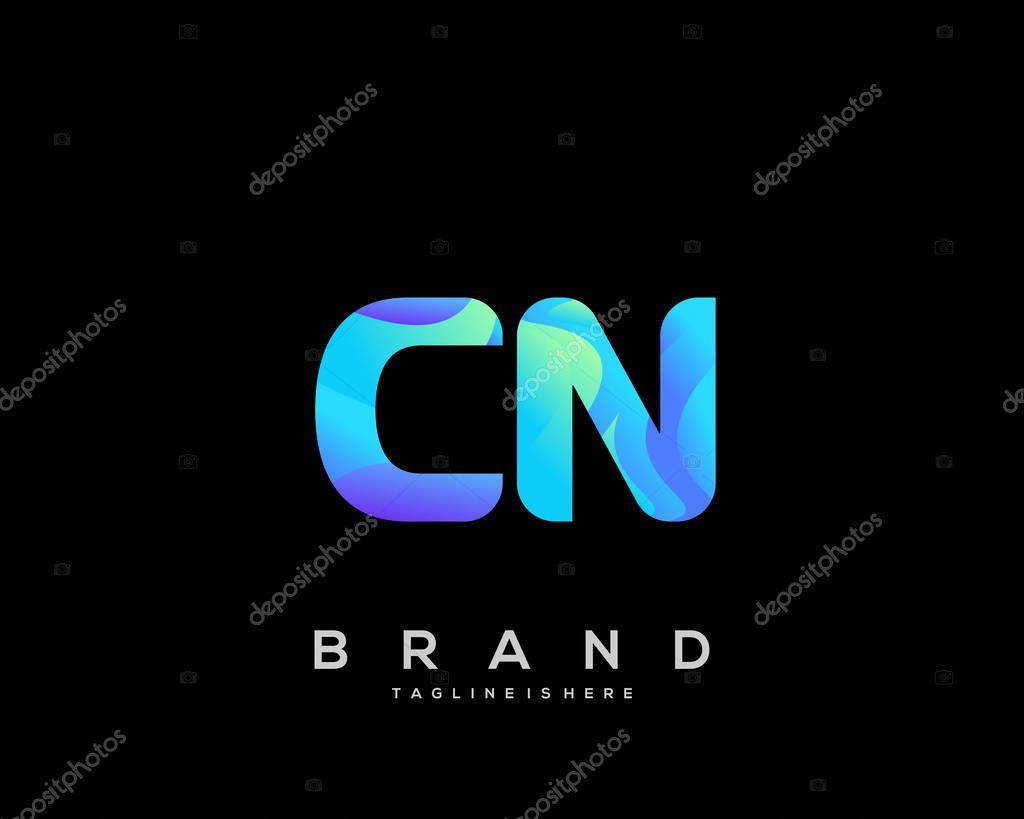 Initial letter CN logo with colorful, letter combination logo design for creative industry, web, business and company. - Vector