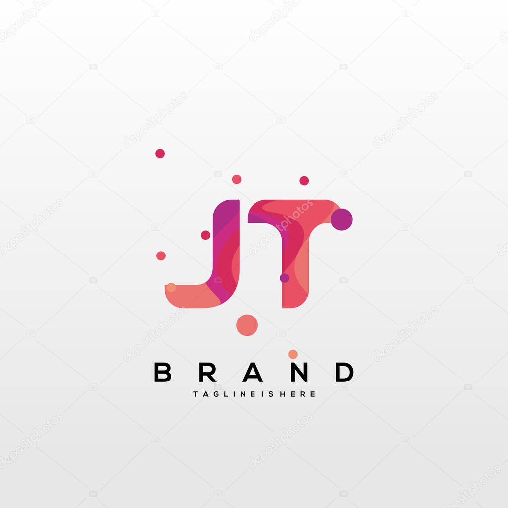 Initial letter JT logo with colorful, letter combination logo design for creative industry, web, business and company. - Vector