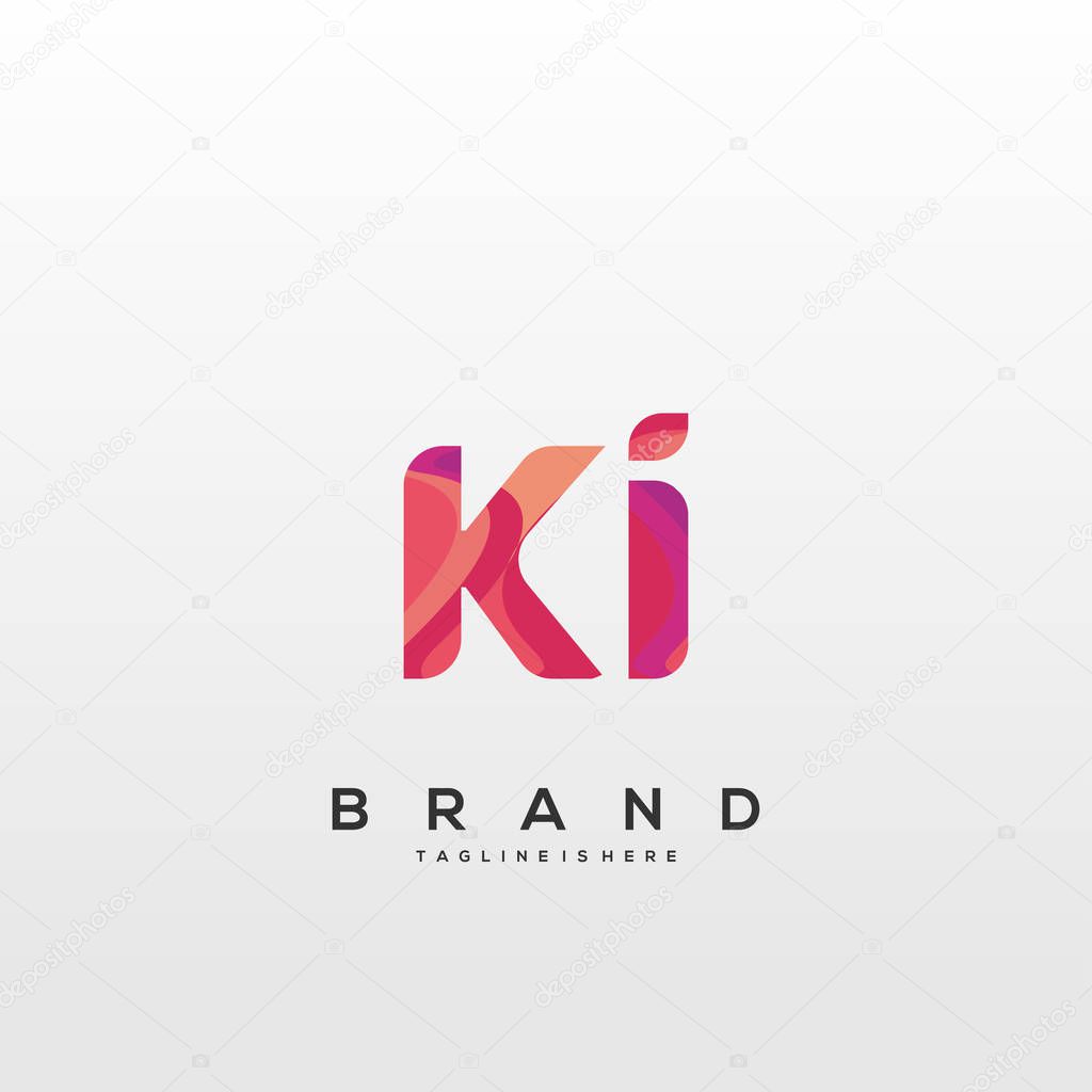 Initial letter KI logo with colorful, letter combination logo design for creative industry, web, business and company. - Vector
