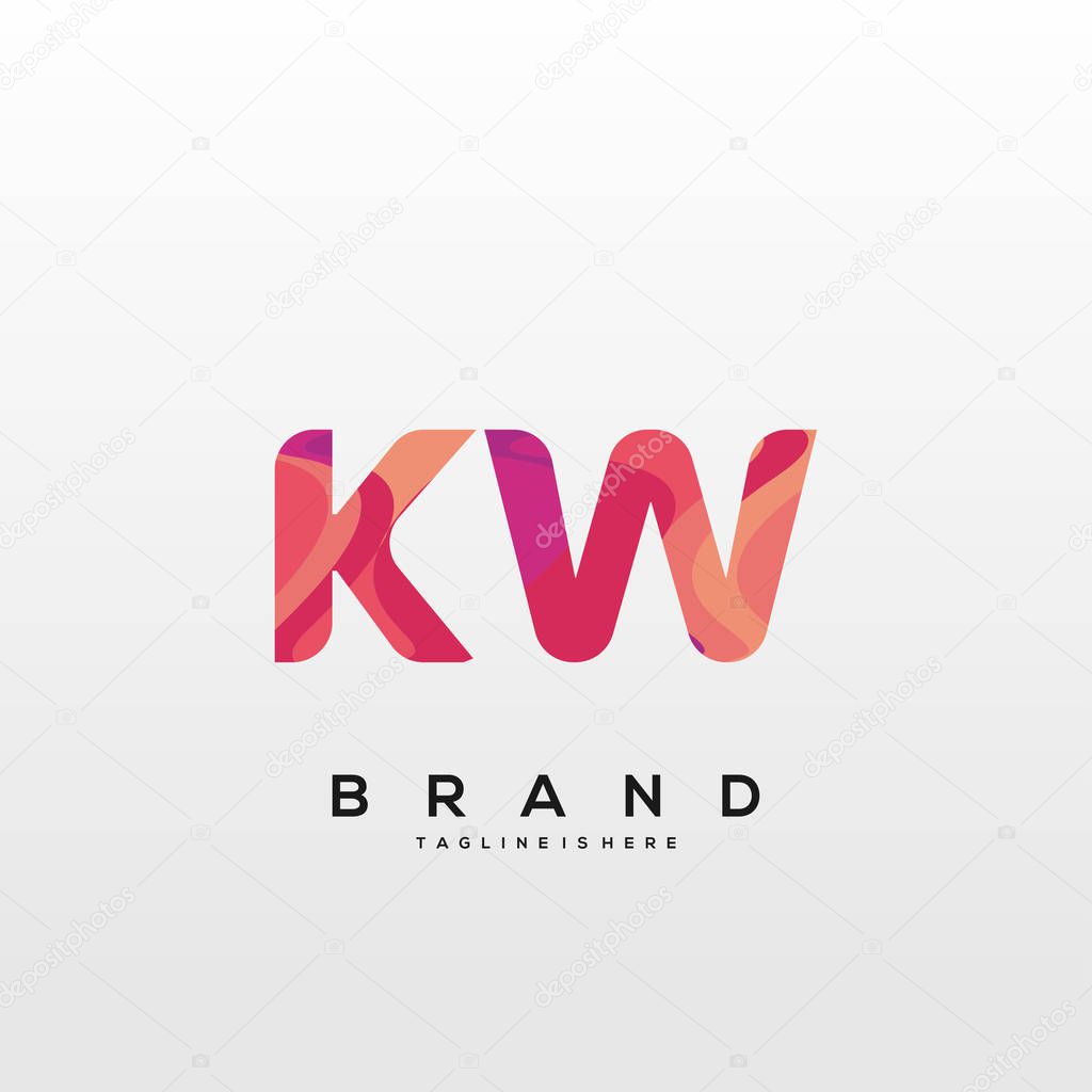 Initial letter KW logo with colorful, letter combination logo design for creative industry, web, business and company. - Vector