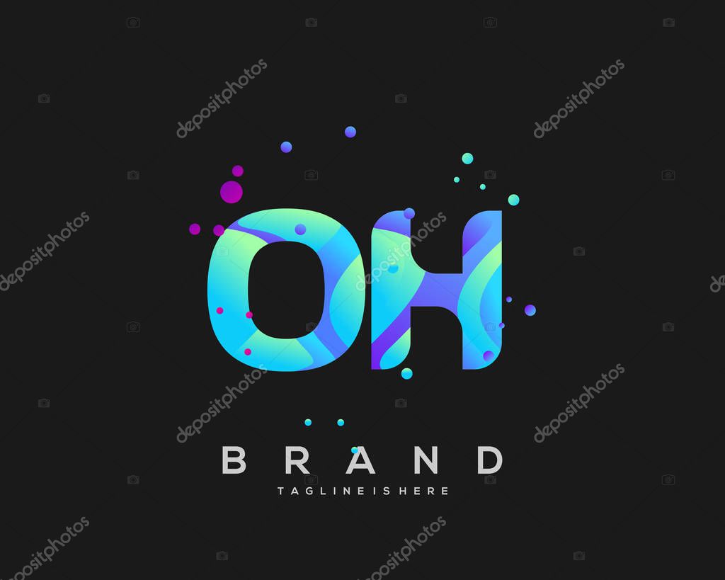 Initial letter OH logo with colorful, letter combination logo design for creative industry, web, business and company. - Vector