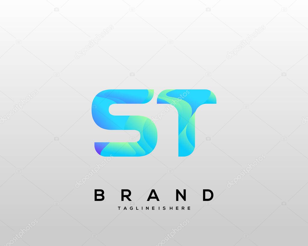 Initial letter ST logo with colorful, letter combination logo design for creative industry, web, business and company. - Vector