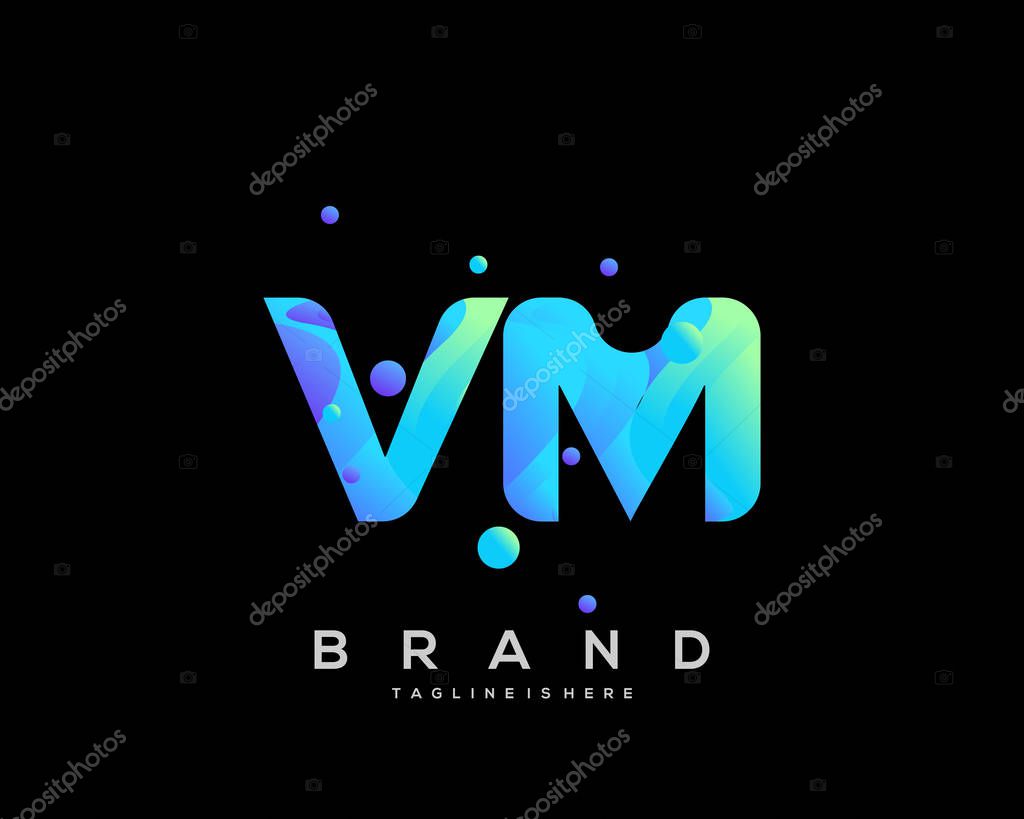 Initial letter VM logo with colorful, letter combination logo design for creative industry, web, business and company. - Vector