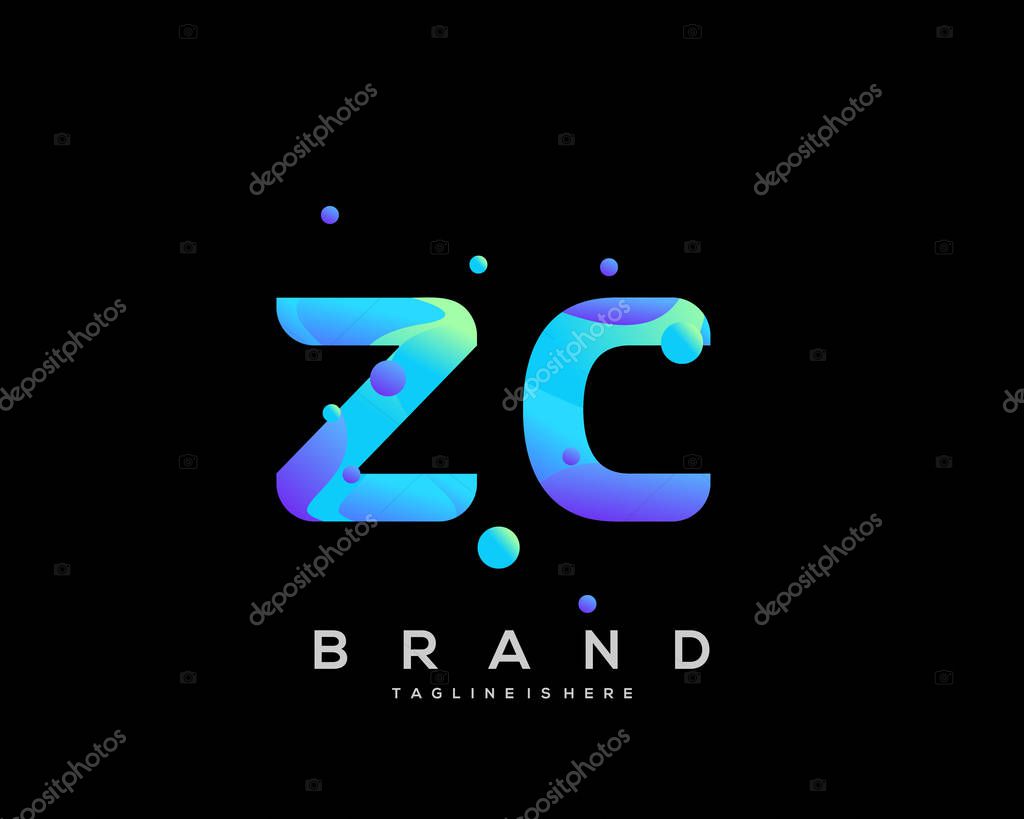 Initial letter ZC logo with colorful, letter combination logo design for creative industry, web, business and company. - Vector