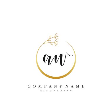 İlk Harf Aw el yazısı Çember Çiçek vektörü logosu.
