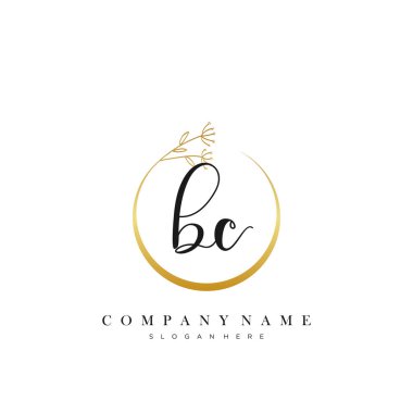 Çember Çiçek vektörlü ilk Harf Bc el yazısı logosu.