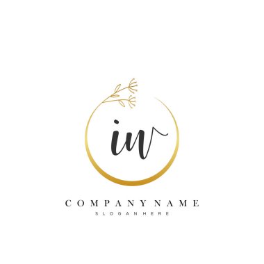 Çember Çiçek Vektörü ile İlk Harf I el yazısı logosu.