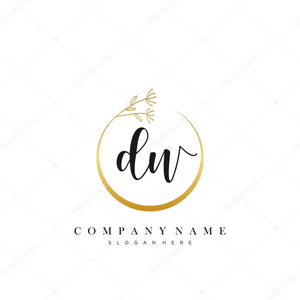 Initial Letter DW handwriting logo with Circle Flower vector.