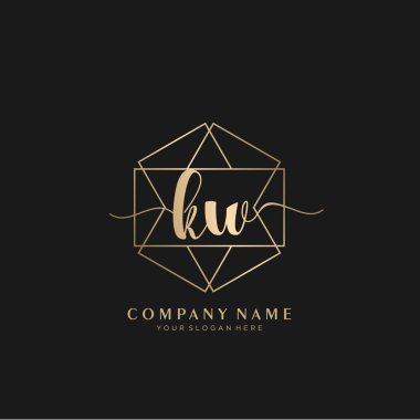 Kw İlk el yazısı logosu geometrik şablon vektörü