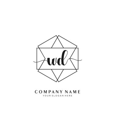 Wd İlk el yazısı logosu geometrik şablon vektörü