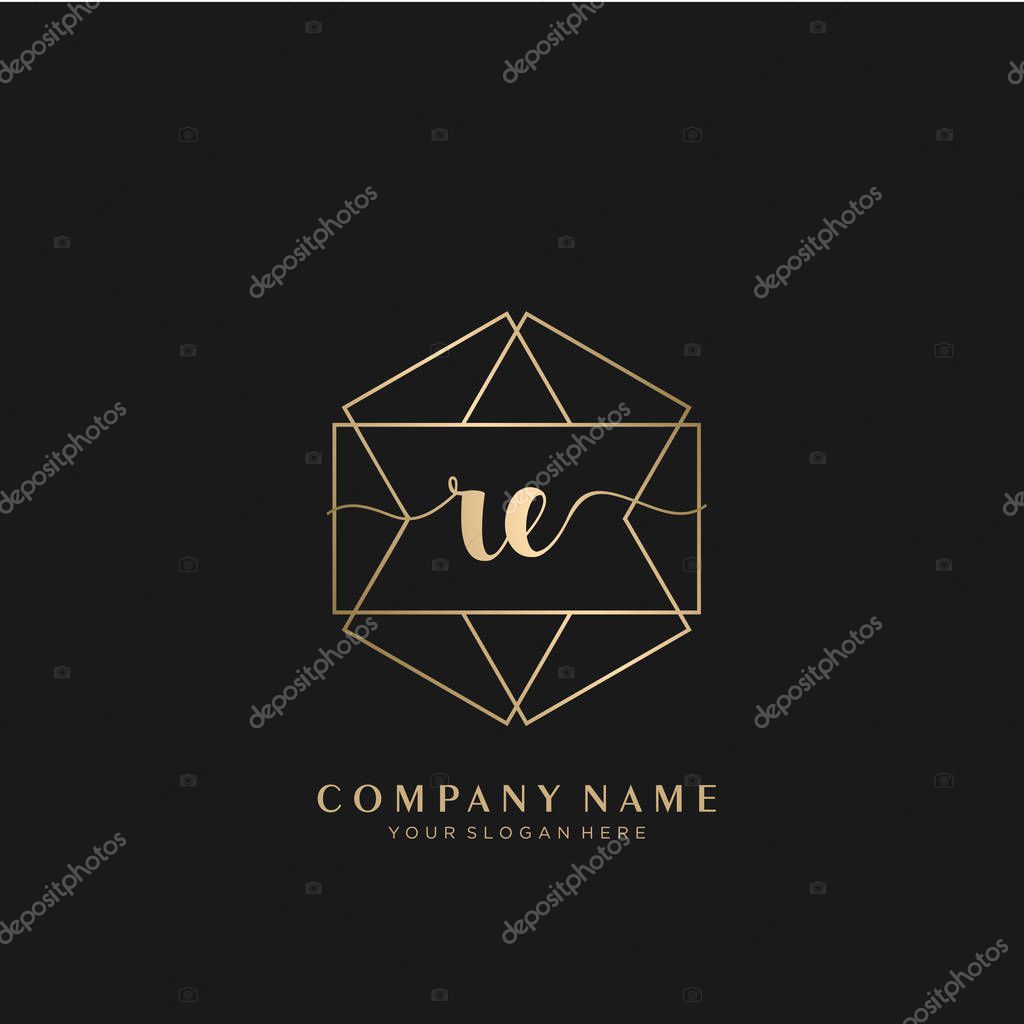 RE Initial handwriting logo geometric template vector