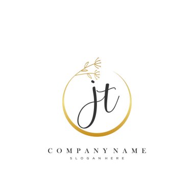 Çember Çiçek Vektörü ile Jt İlk el yazısı logosu.