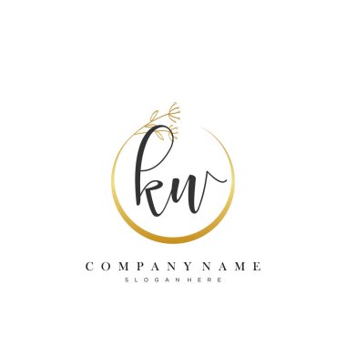 Çember Çiçek Vektörü ile Kw İlk el yazısı logosu.