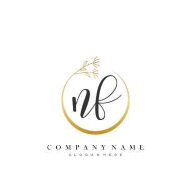 Çember Çiçek Vektörü ile Nf İlk el yazısı logosu.