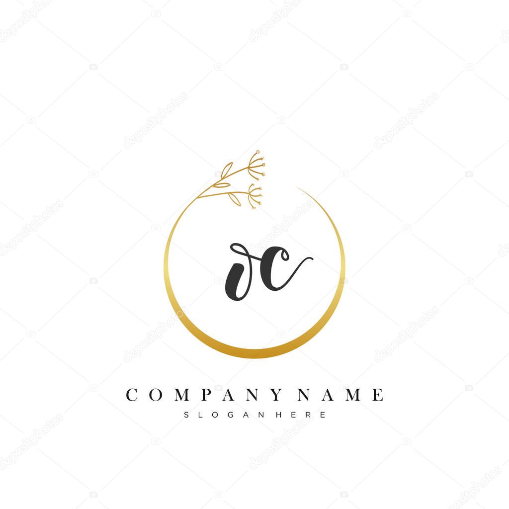 OC Initial handwriting logo with Circle Flower vector.