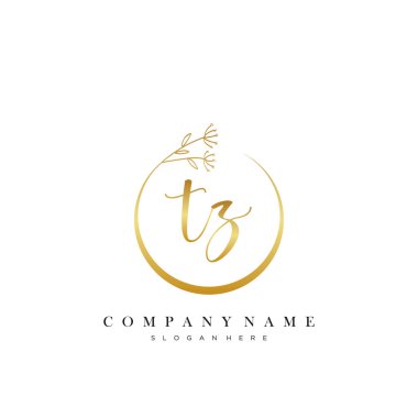 Çember Çiçek Vektörü ile Tz İlk el yazısı logosu.