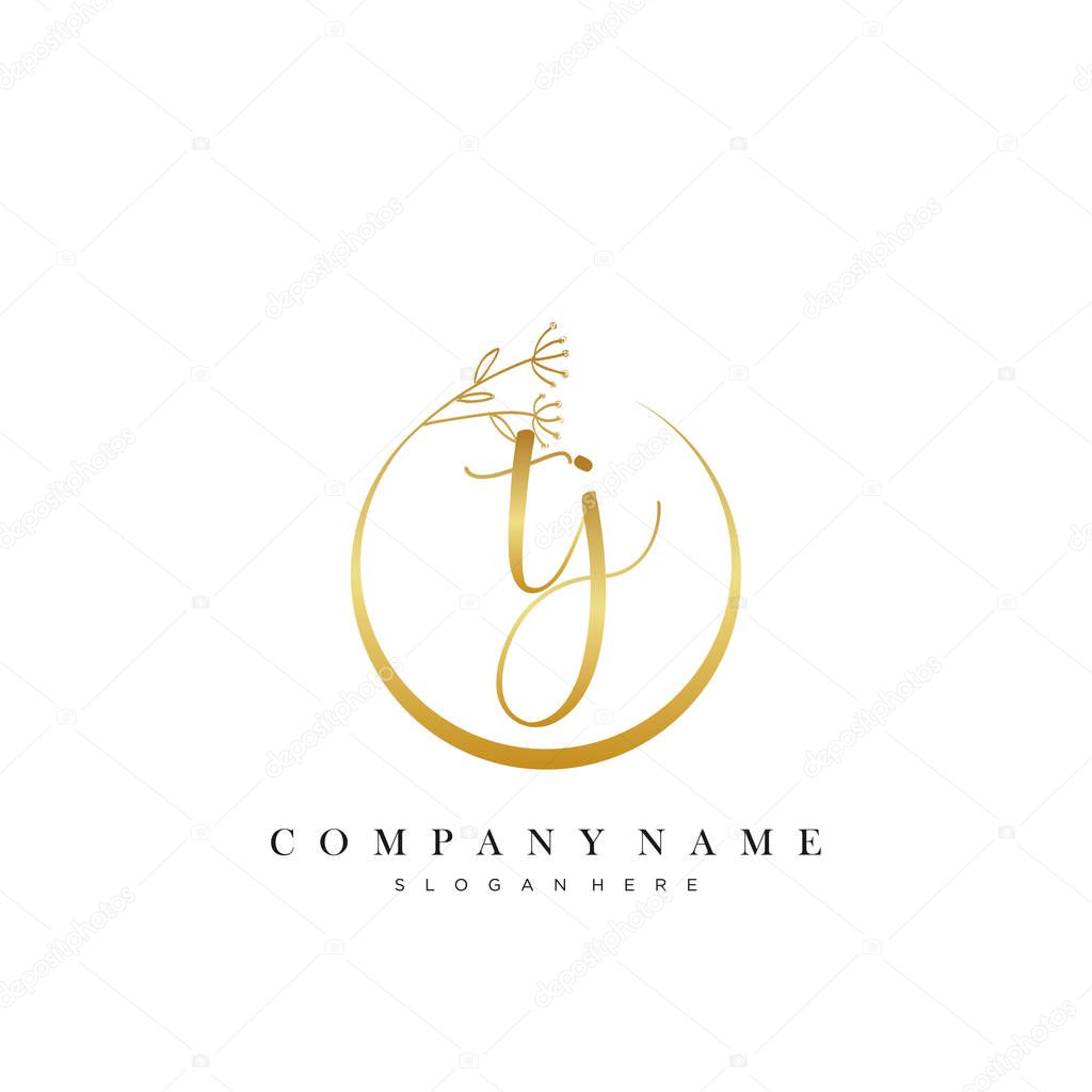 TJ Initial handwriting logo with Circle Flower vector.