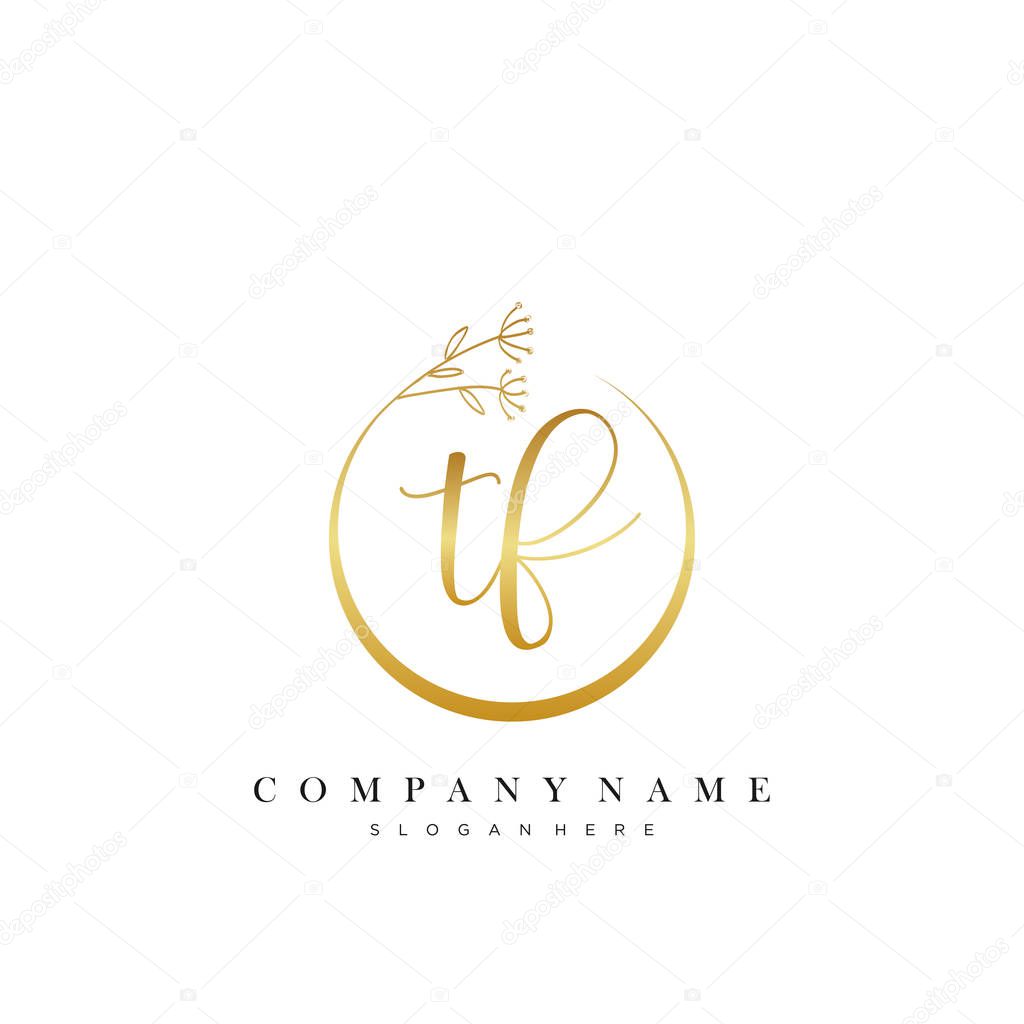 TF Initial handwriting logo with Circle Flower vector.