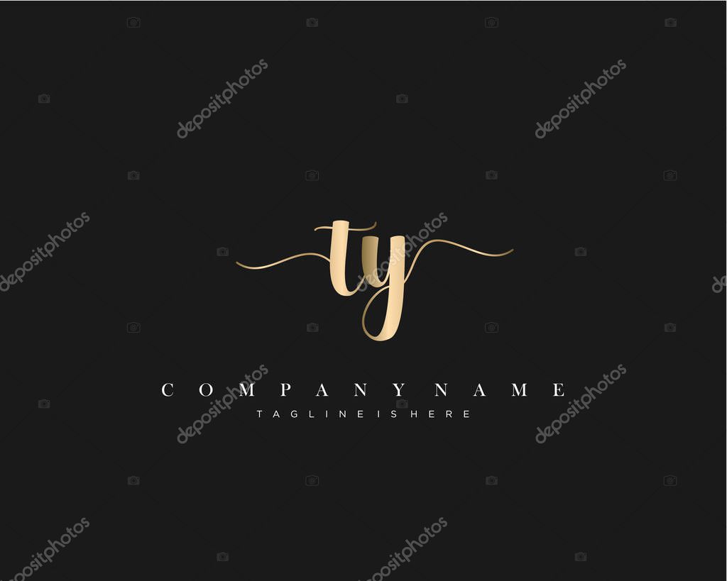 TY Initial Letter handwriting logo hand drawn template vector.