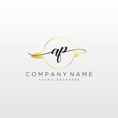 Ap İlk Harf el yazısı logosu şablon vektörü.