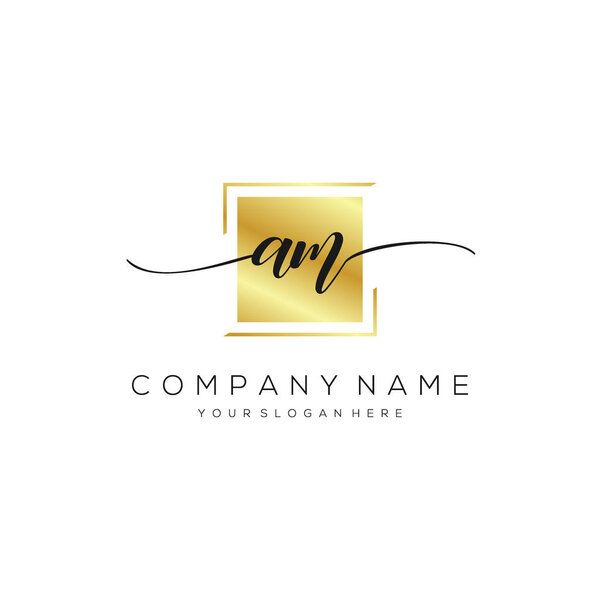 AM Initial Letter handwriting logo hand drawn template vector.