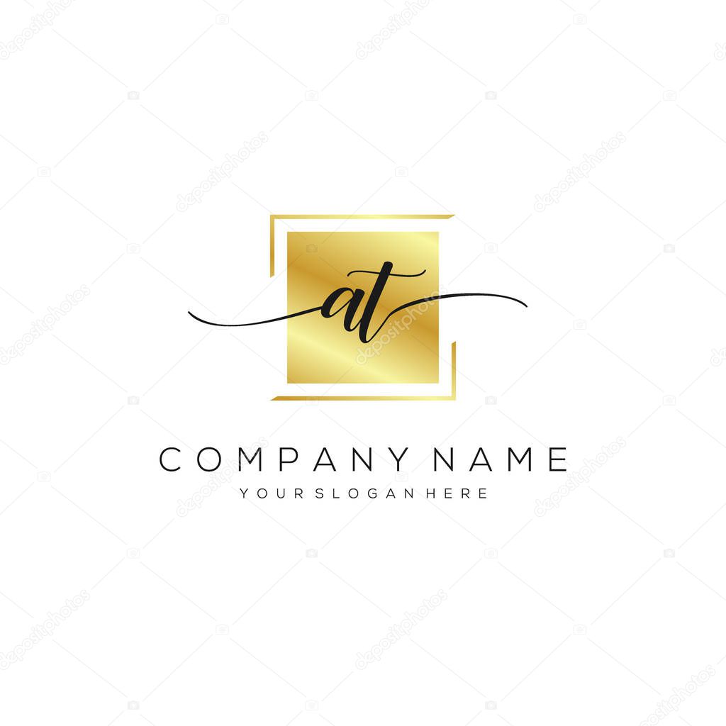 AT Initial Letter handwriting logo hand drawn template vector.