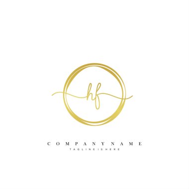 HF ilk el yazısı logo şablonu vektörü.