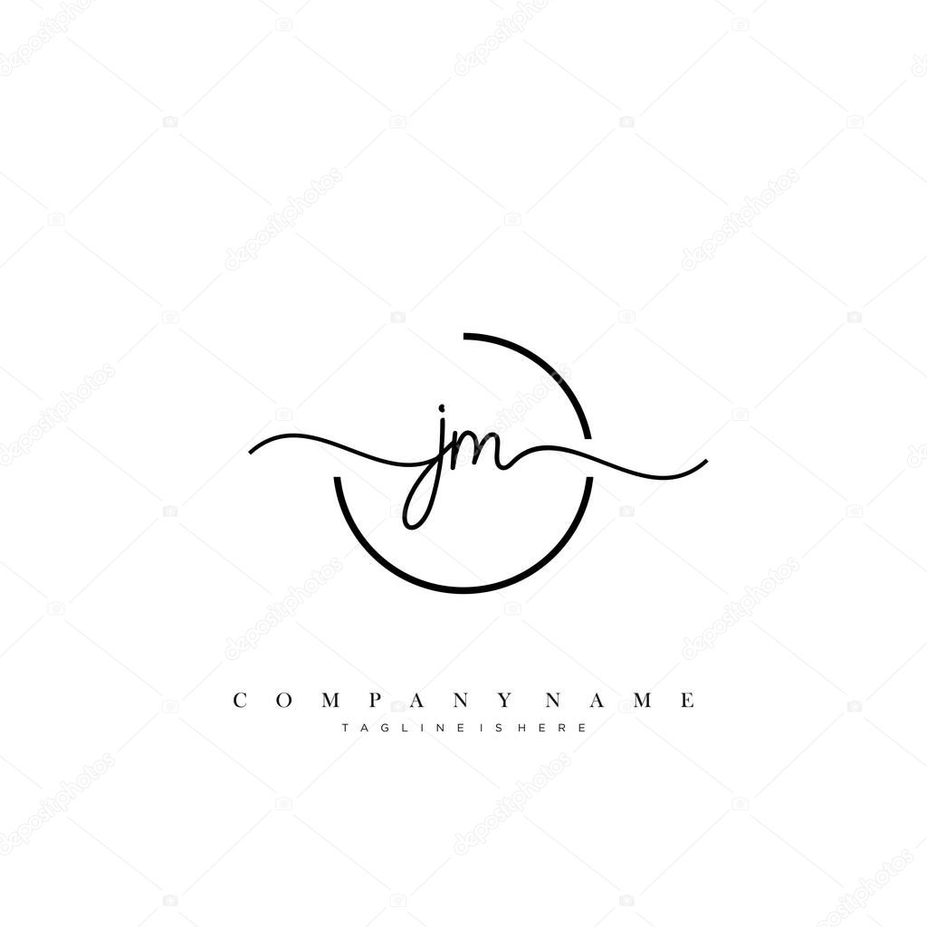 JM Initial handwriting logo template vector.
