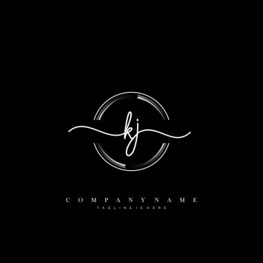 KJ ilk el yazısı logo şablonu vektörü.