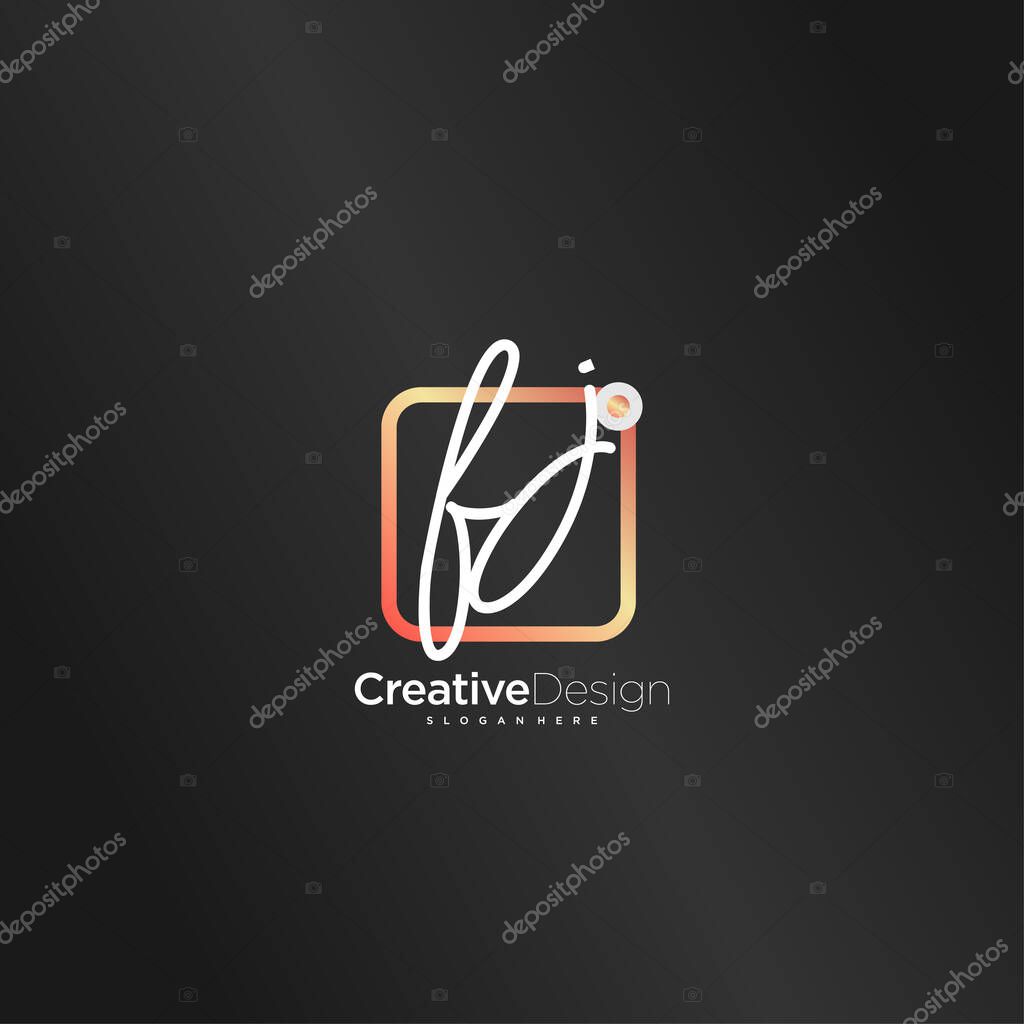 FJ Signature letter Logo Template Vector