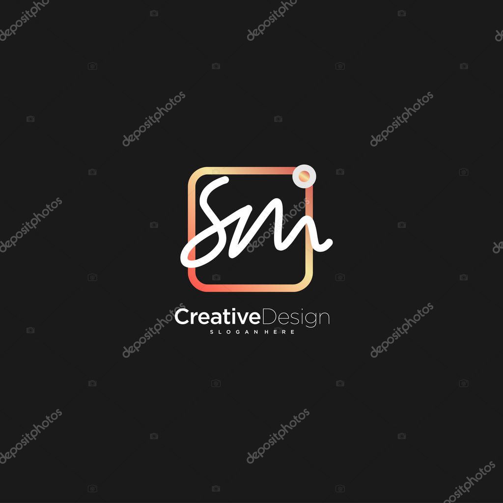 SM Signature letter Logo Template Vector