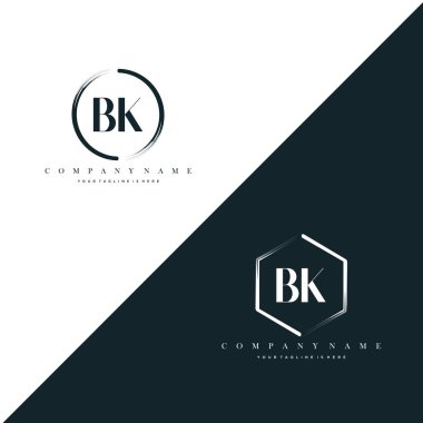 BK Initial Letter Circle Brush & Hexagon Brush Logo Template Vector