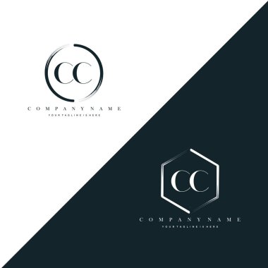 CC Initial Letter Circle Brush & Hexagon Brush Logo Template Vector