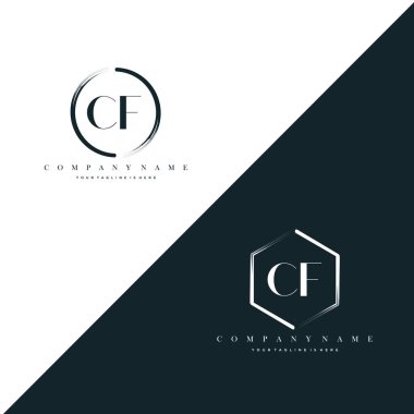 CF Initial Letter Circle Brush & Hexagon Brush Logo Template Vector