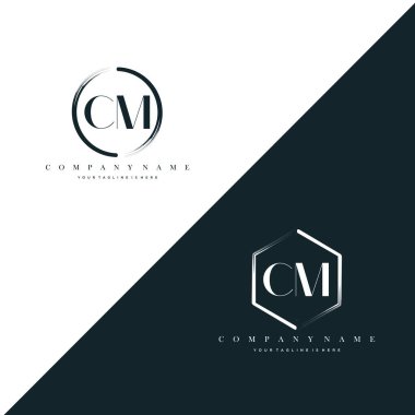 CM Initial Letter Circle Brush & Hexagon Brush Logo Template Vector