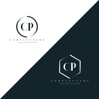 CP Initial Letter Circle Brush & Hexagon Brush Logo Template Vector
