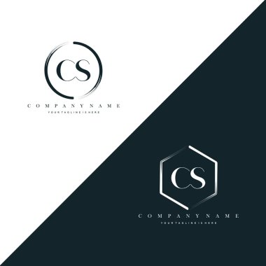 CS Initial Letter Circle Brush & Hexagon Brush Logo Template Vector