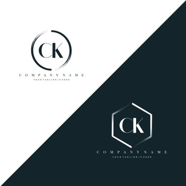 CK Initial Letter Circle Brush & Hexagon Brush Logo Template Vector