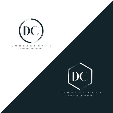DC Initial Letter Circle Brush & Hexagon Brush Logo Template Vector