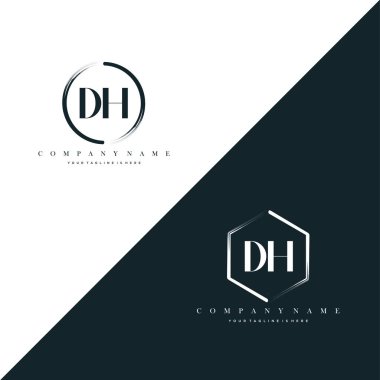 DH Initial Letter Circle Brush & Hexagon Brush Logo Template Vector