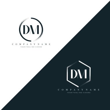 DM Initial Letter Circle Brush & Hexagon Brush Logo Template Vector