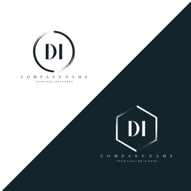 DI Initial Letter Circle Brush & Hexagon Brush Logo Template Vector