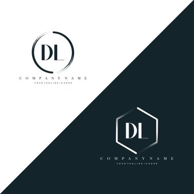DL Initial Letter Circle Brush & Hexagon Brush Logo Template Vector