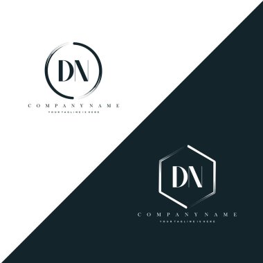 DN Initial Letter Circle Brush & Hexagon Brush Logo Template Vector