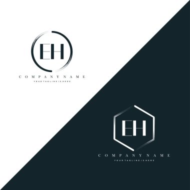 Eh Başlangıç Harf Çemberi Fırça ve Altıgen Fırça Logo Şablonu Vektörü