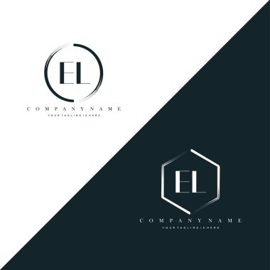 El Paraflı Harf Çemberi Fırça ve Altıgen Fırça Logo Şablonu Vektörü