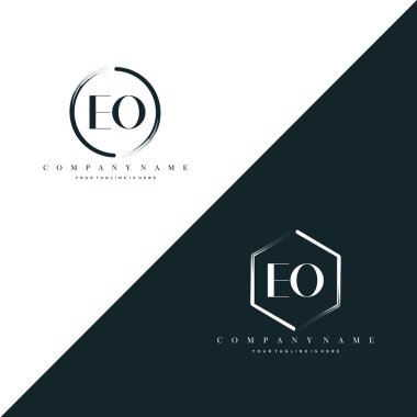 Eo İlk Harf Çemberi Fırça ve Altıgen Fırça Logo Şablonu Vektörü