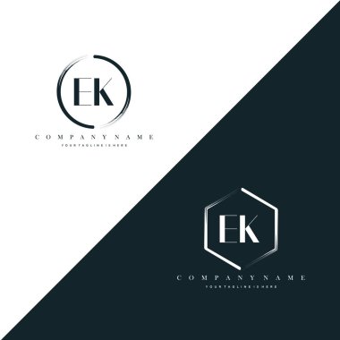 Ek Harf Çemberi Fırça ve Altıgen Fırça Logo Şablonu Vektörü