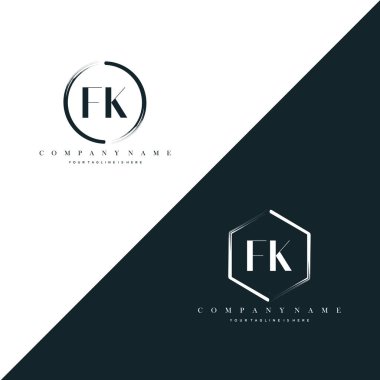 Fk İlk Harf Çemberi Fırça ve Altıgen Fırça Logo Şablonu Vektörü