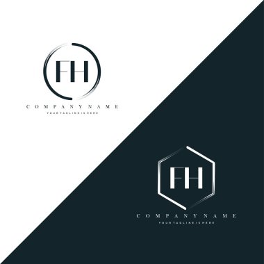 Fh Harf Çemberi Fırça ve Altıgen Fırça Logo Şablonu Vektörü